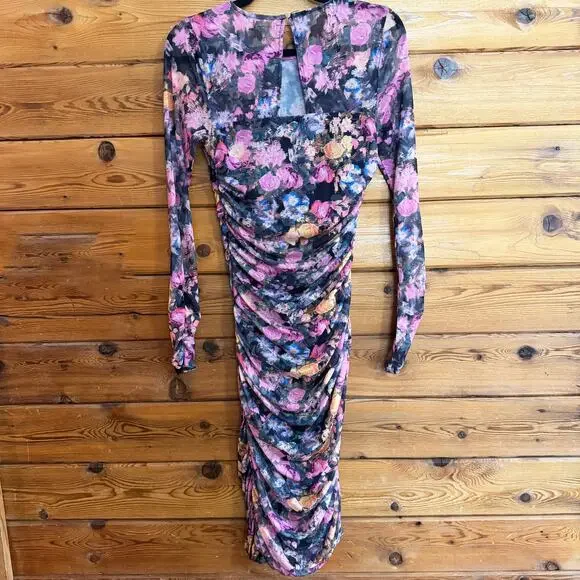 By Anthropologie Ruched Mock-Neck Long-Sleeve Midi Dress Small - Picture 3 of 7